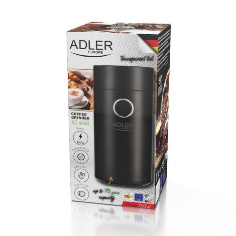 Adler | AD4446bs | Coffee grinder | 150 W | Coffee beans capacity 75 g | Lid safety switch | Number of cups pc(s) | Black - 4